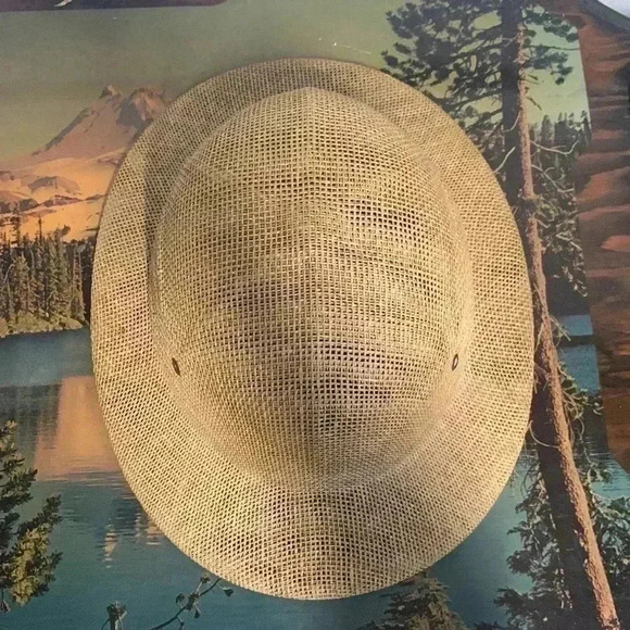 Vintage Pith Helmet Straw Safari Jungle Cruise Hat Ventilated Unisex 60s 70s - Picture 7 of 9